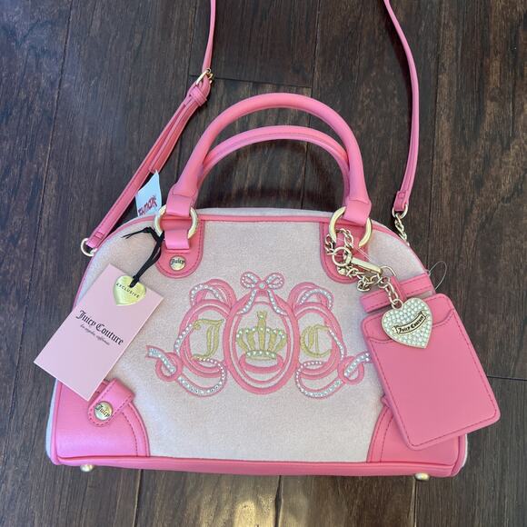 Juicy Couture Handbags - NWT Juicy Couture Bag Pink Terry Cloth Handbag Satchel Bowler Crossbody Bag